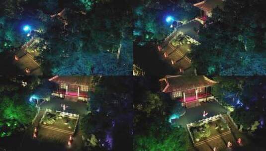 航拍扬州瘦西湖夜游灯光舞蹈表演高清在线视频素材下载