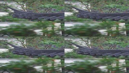 下雨天传统中式园林古建筑亭子高清在线视频素材下载