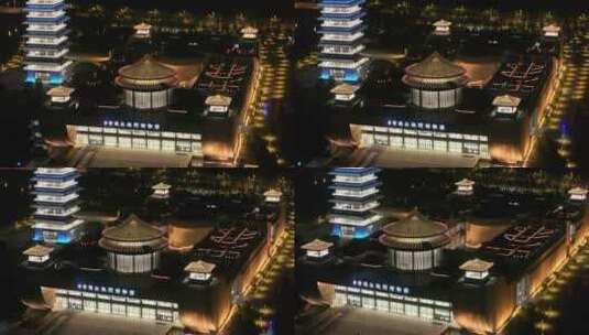 航拍中国扬州大运河博物馆大运塔夜景素材高清在线视频素材下载