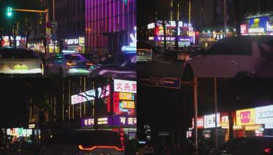 汽车窗外城市夜生活繁荣街道夜晚商业街中心高清在线视频素材下载