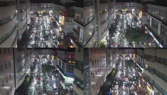 城市夜市步行街夜景人流航拍高清在线视频素材下载