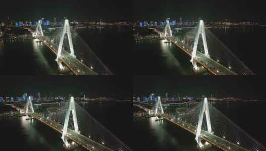 海南海口航拍世纪大桥夜景高清在线视频素材下载