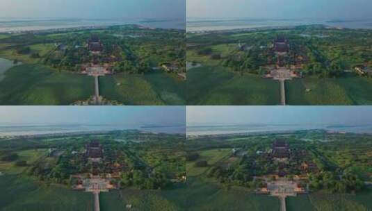 航拍苏州阳澄湖重元寺自然风光高清在线视频素材下载