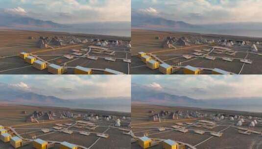 航拍新疆赛里木湖瑞景度假营地高清在线视频素材下载