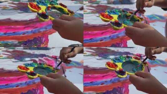 商场国庆中秋活动，儿童绘画超级“月饼”高清在线视频素材下载