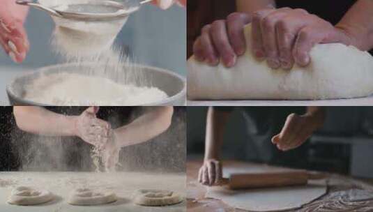 面粉和面擀面筛面面包制作面条美食全麦面粉高清在线视频素材下载