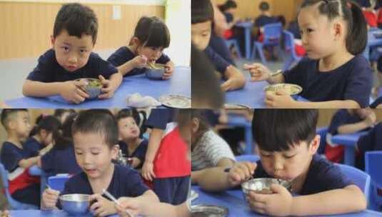 幼儿园孩子在教室吃饭高清在线视频素材下载