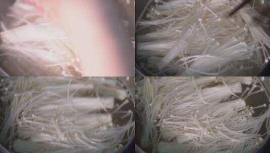 清洗金针菇蘑菇焯水高清在线视频素材下载