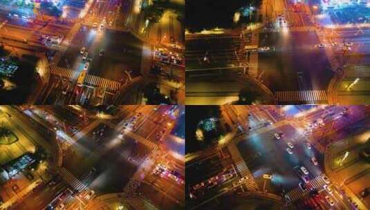 杭州城市十字路口夜景车流视频素材高清在线视频素材下载