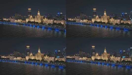上海城市风光外滩夜景航拍高清在线视频素材下载