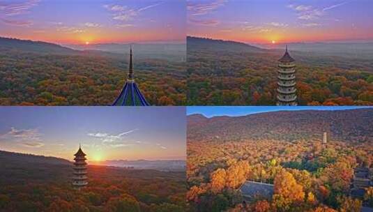 南京中山陵风景区灵谷寺秋天朝霞高清在线视频素材下载