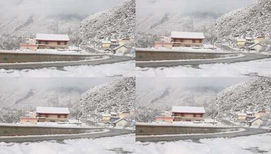 雪后山村 银装素裹的村庄 驶过乡村冰雪路面高清在线视频素材下载