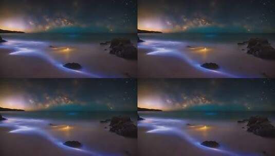 海边星空夜景长曝光画面高清在线视频素材下载