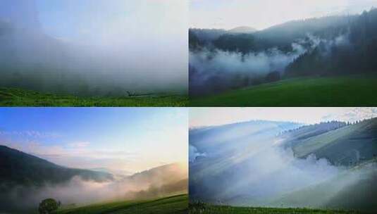山间草地云雾弥漫景象高清在线视频素材下载