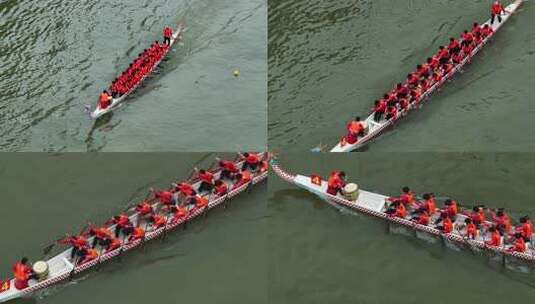 端午节赛龙舟比赛航拍龙舟俯拍龙舟划桨划船高清在线视频素材下载
