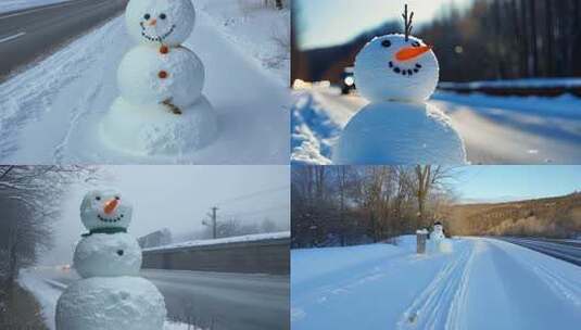 道路旁的雪人特写 (2)高清在线视频素材下载