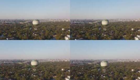 飞向热气球城市左转高清在线视频素材下载