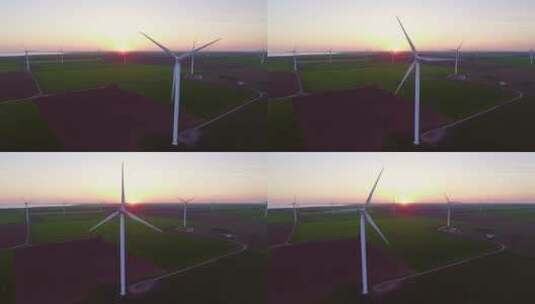 风电机组能源生产鸟瞰图高清在线视频素材下载