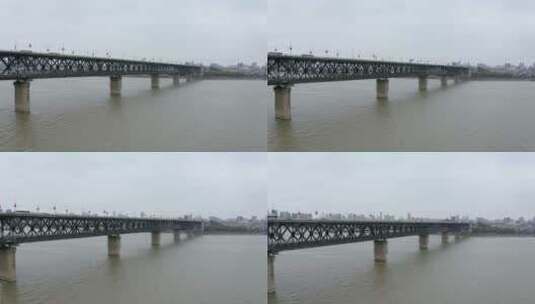 武汉长江大桥车流航拍镜头高清在线视频素材下载