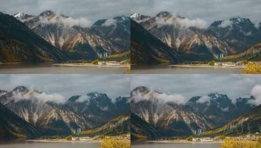 高原风光视频秋季青藏高原云雾缭绕高山湖泊高清在线视频素材下载