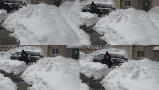 暴雪清扫汽车积雪高清在线视频素材下载