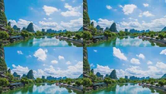 广西桂林山水遇龙河工农桥十里画廊田园风光高清在线视频素材下载