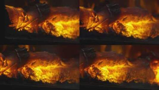 燃烧的炭火炉火木炭烧烤高清在线视频素材下载