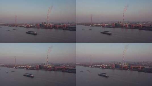 南京板桥汽渡长江沿岸风光重工业电影感航拍高清在线视频素材下载