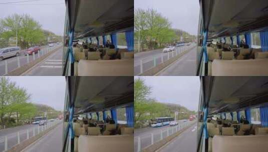 大巴车行驶车内车外实拍高清在线视频素材下载