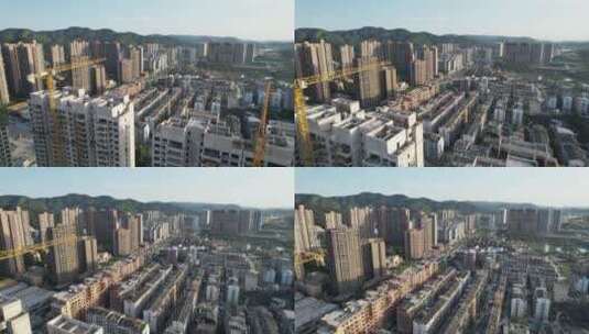 城市建设 建筑工地吊塔航拍高清在线视频素材下载