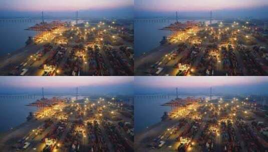 无人机航拍码头夜景高清在线视频素材下载