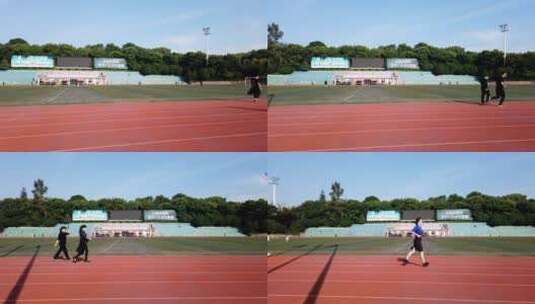 公园跑道足球场早上晨练跑步延时摄影高清在线视频素材下载