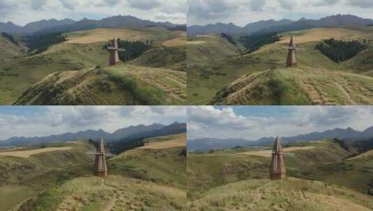 新疆江布拉克田园风车高清在线视频素材下载
