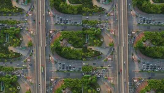 航拍城市路口交通景观高清在线视频素材下载