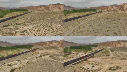 航拍独库煤炭火车运输高清在线视频素材下载