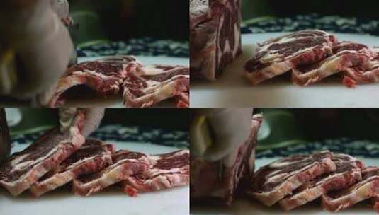 手切牛排雪花大片肉烤肉肥瘦相间牛肉高清在线视频素材下载