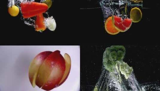 水果落入水中蔬菜落入水中升格实拍高清在线视频素材下载