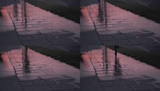 下雨天在雨中奔跑的行人影子 高清在线视频素材下载
