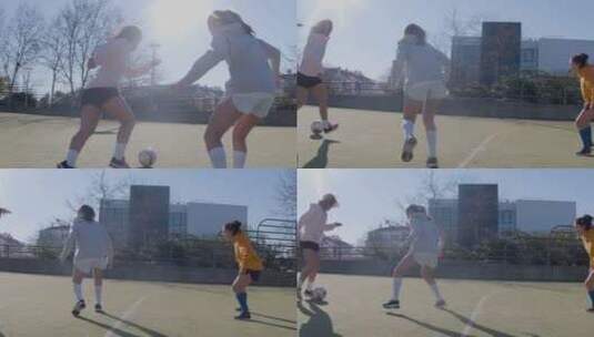户外踢足球的女孩高清在线视频素材下载