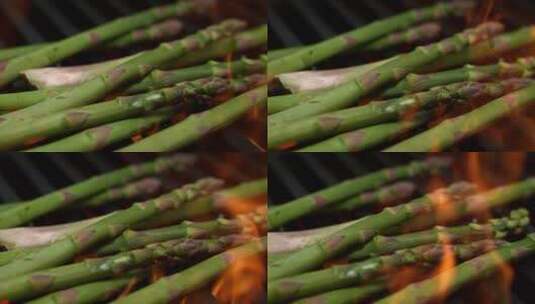 烤架上的芦笋特写高清在线视频素材下载