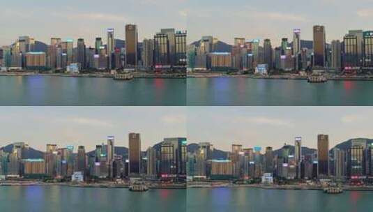 香港航拍港岛高楼大厦大景黄昏晚霞高清在线视频素材下载
