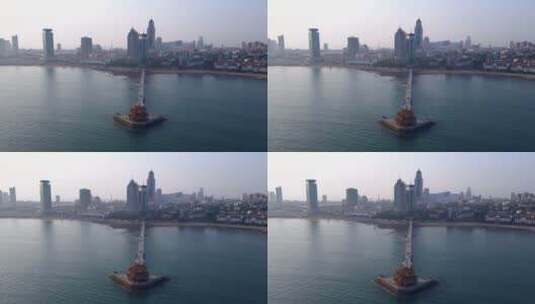 4k 航拍青岛湾栈桥风景区海洋海景高清在线视频素材下载
