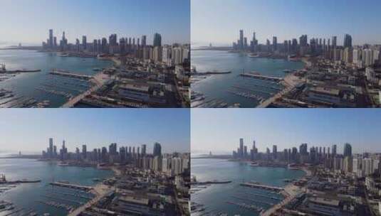4K 航拍青岛前海一线城市建筑景观高清在线视频素材下载