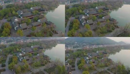 杭州市湘湖老虎洞景区春色航拍高清在线视频素材下载