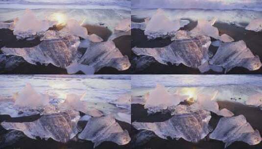 海岸边上结冰的冰块高清在线视频素材下载
