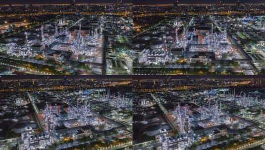 夜晚化工厂炼油厂高空航拍高清在线视频素材下载
