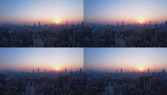 夕阳照耀深圳高楼城市风光C高清在线视频素材下载