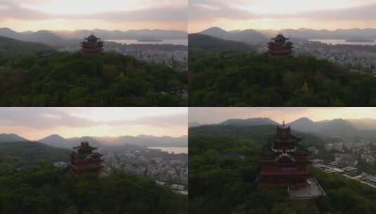 4K杭州城隍阁航拍日落视频高清在线视频素材下载
