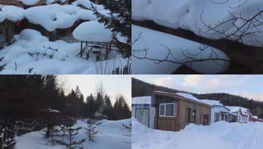 中国雪乡航拍冬季森林村庄高清在线视频素材下载