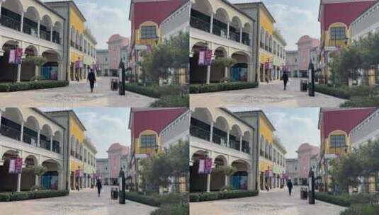 济南百联奥特莱斯购物中心五彩斑斓的步行街高清在线视频素材下载